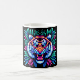 Caneca De Café Neon Tiger e folhas da selva