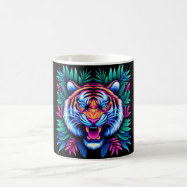 Caneca De Café Neon Tiger e folhas da selva