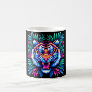 Caneca De Café Neon Tiger e folhas da selva