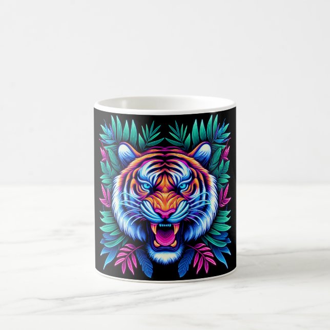 Caneca De Café Neon Tiger e folhas da selva (Centro)