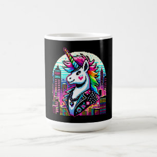Caneca De Café Neon Urban Unicorn - Pixel Art Cityscape