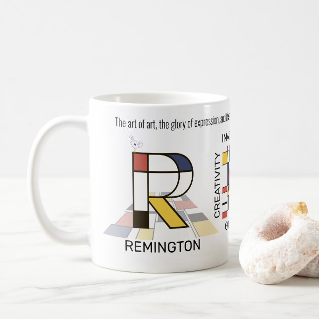 Caneca De Café Neoplasticismo Arte Monograma Estimulado. Letra R (Com Donut)