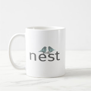 Caneca De Café Nest 2 Pássaros Cinza Azul