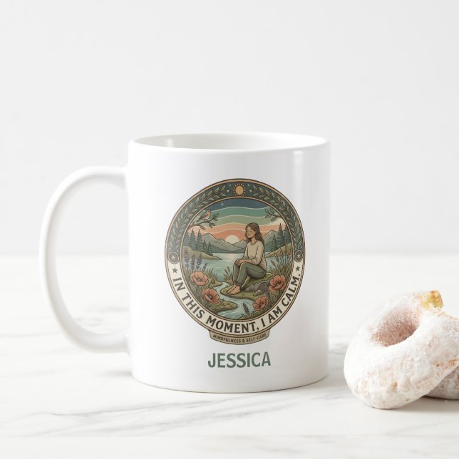 Caneca De Café Neste Momento, Eu Estou Calmo Cuidado Pessoal (Com Donut)