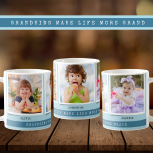 Caneca De Café Netos Tornam a vida grande 3 Colagem de fotos azul