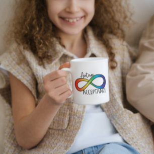 Caneca De Café Neurodiversity Autismo Aceitação Arco-Íris Botão