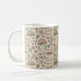 Caneca De Café Neutral Beige Earthy Mushroom Seamless Pattern
