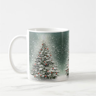Caneca De Café Neve Branca em Torres de Natal Verde Ornamentos Co