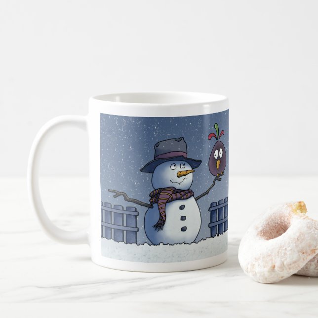 Caneca De Café Neve com Pássaro (Com Donut)