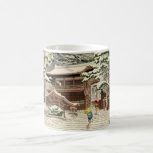 Caneca De Café Neve de Asano Takeji na arte do hanga da canela do