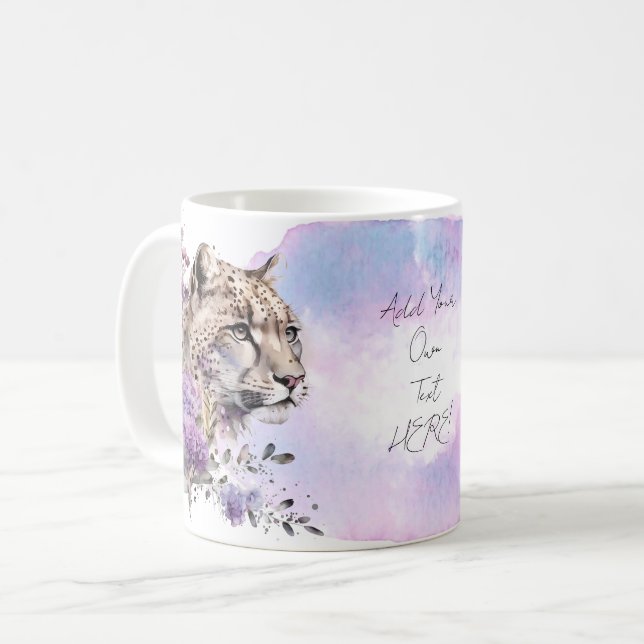 Caneca De Café Neve Leopardo Selvagem Gato Floral (Frente Esquerda)