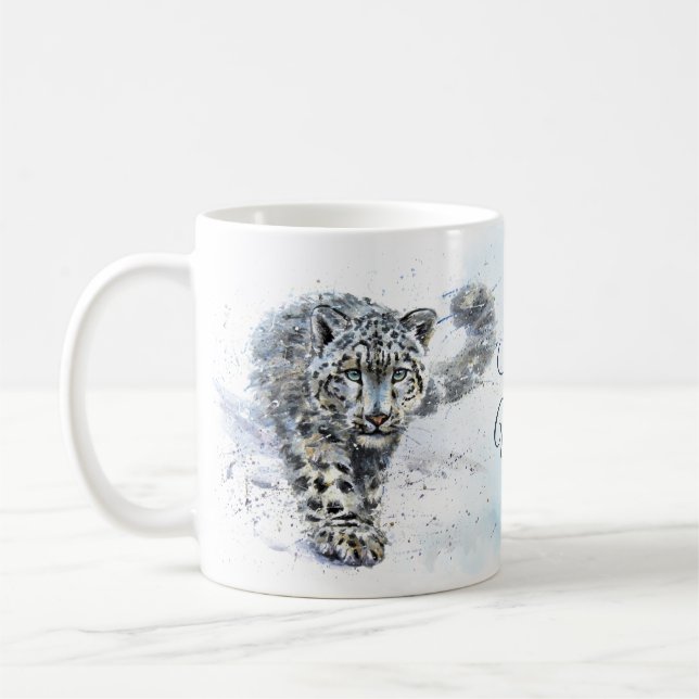 Caneca De Café Neve Leopardo Watercolor (Esquerda)