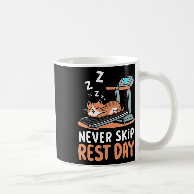 Caneca De Café Never Skip Rest Day Funny Bodybuilding Cat Workout (Direita)