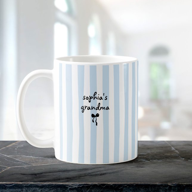 Caneca De Café New Baby's Grandma Custom Name Light Blue Stripes (Criador carregado)