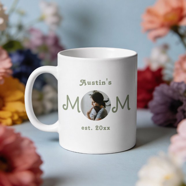Caneca De Café New Mom Established First Mothers Day 2 Photo Mug (Criador carregado)