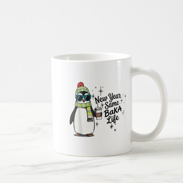 Caneca De Café New Year Same Baka Life Penguin Meme Joke  (Direita)