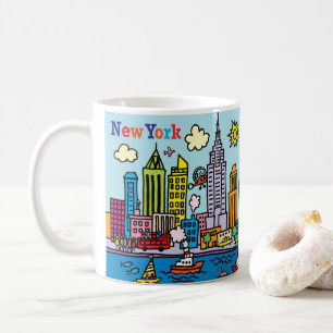 Caneca De Café New York Cartoon Sighsee Building