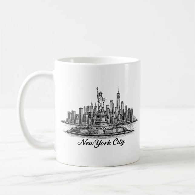 Caneca De Café New York City Skyline Line Art Illustration (Esquerda)