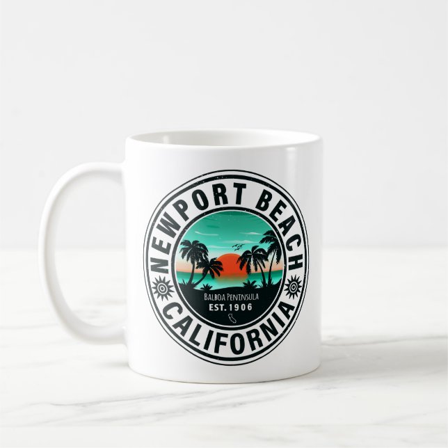 Caneca De Café Newport Beach California Retro Sunset Vacation 80s (Esquerda)