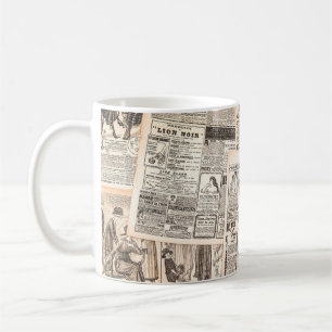 Caneca De Café Newspaper pages with antique advertising. Woman's 