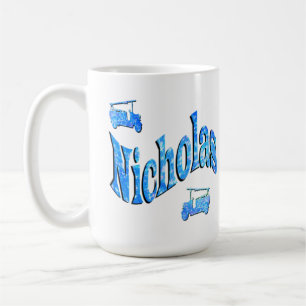 Caneca De Café Nicholas Nome Com Caminhões De Bombeiros,