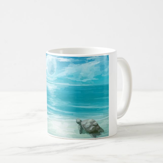 Caneca De Café Nidificação de Tartaruga do Mar de Cores Aquáticas (Frente Esquerda)