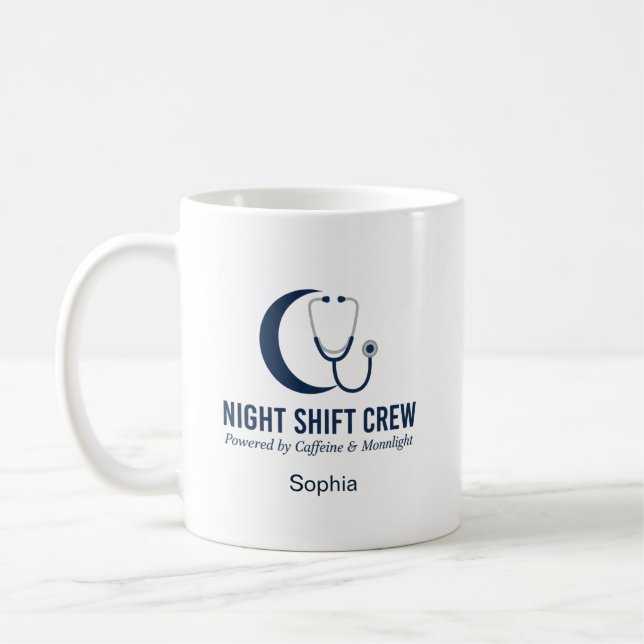 Caneca De Café Night Shift Crew Nurse Stethoscope Moon Custom (Esquerda)