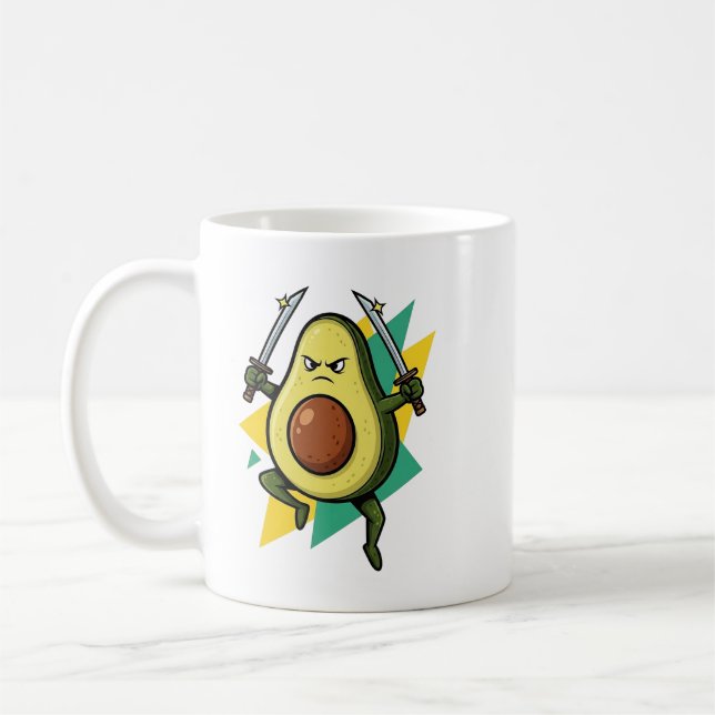 Caneca De Café Ninja Abacate Cartoon – Vetor de Guerreiro de Frut (Esquerda)