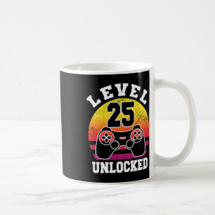 Caneca De Café Nível 25 Desbloqueado 25 Anos de Idade Retro 80s 2