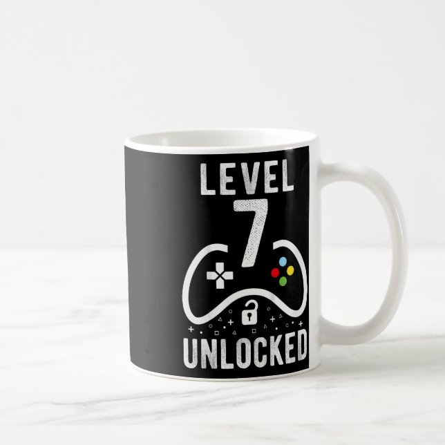 Caneca De Café Nível 7 Desbloqueado Presente de Aniversário de 7  (Direita)