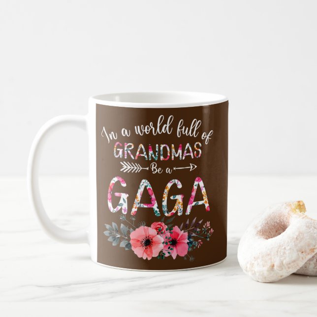 Caneca De Café No Cheio Mundial De Avós Seja Uma Gaga Girassol (Com Donut)