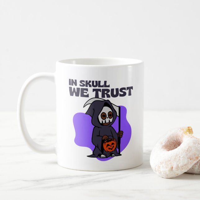 Caneca De Café No crânio, confiamos em Design de Halloween (Com Donut)