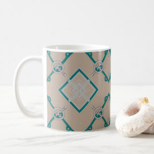 Caneca De Café Nó Diamante Náutico Azul Turquesa, Bege, Branco