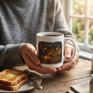 Caneca De Café Noite ao redor da fogueira de Tux & Twitch