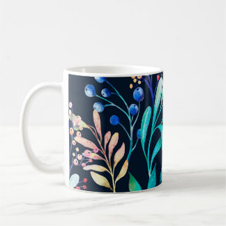 Caneca De Café Noite Botânica: Berries e Folhas de Aquarela
