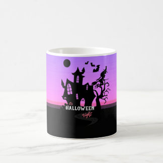 Caneca De Café Noite de Halloween Pôr do Sol Bruxa e Morcegos Caç