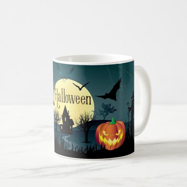 Caneca De Café Noite de Halloween Presente ou Travessura Capricho (Frente Esquerda)