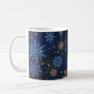 Caneca De Café Noite de inverno: Padrão Azul Floco de Neve.