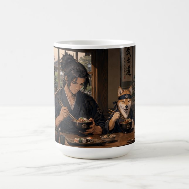 Caneca De Café Noite de Macarrão do Samurai & Akita (Centro)