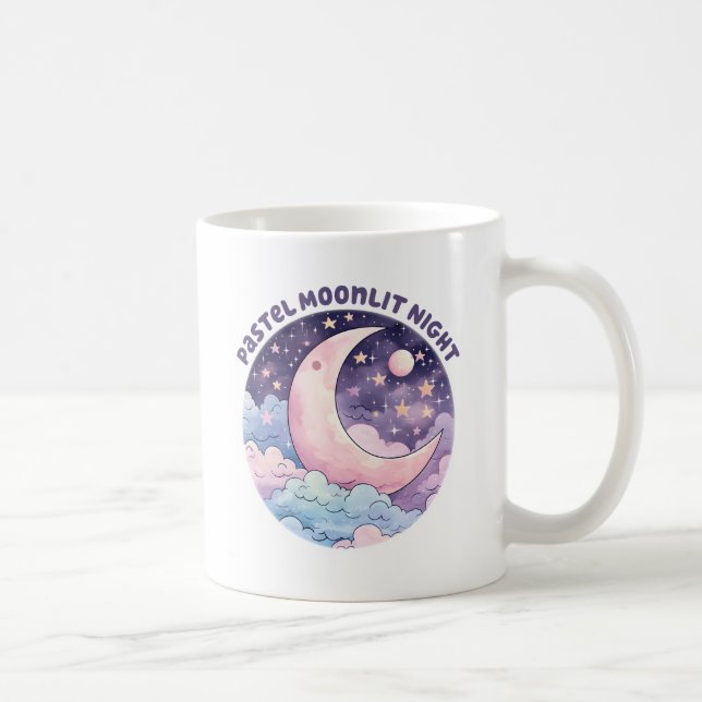 Caneca De Café Noite de Moonlit Pastel - Lua do Crescente Sonhado (Direita)