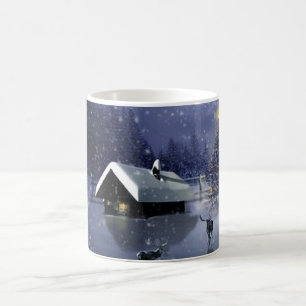 Caneca De Café Noite de neve com casa coberta de neve