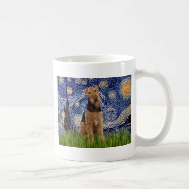 Caneca De Café Noite Estrelada - Airedale Terrier (#1) (Direita)