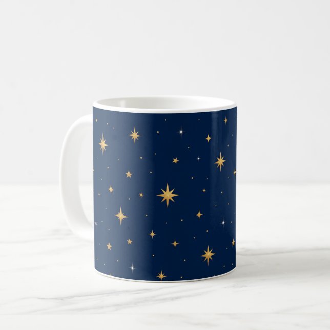 Caneca de Café Noite Estrelada Azul Presente de As (Frente Esquerda)