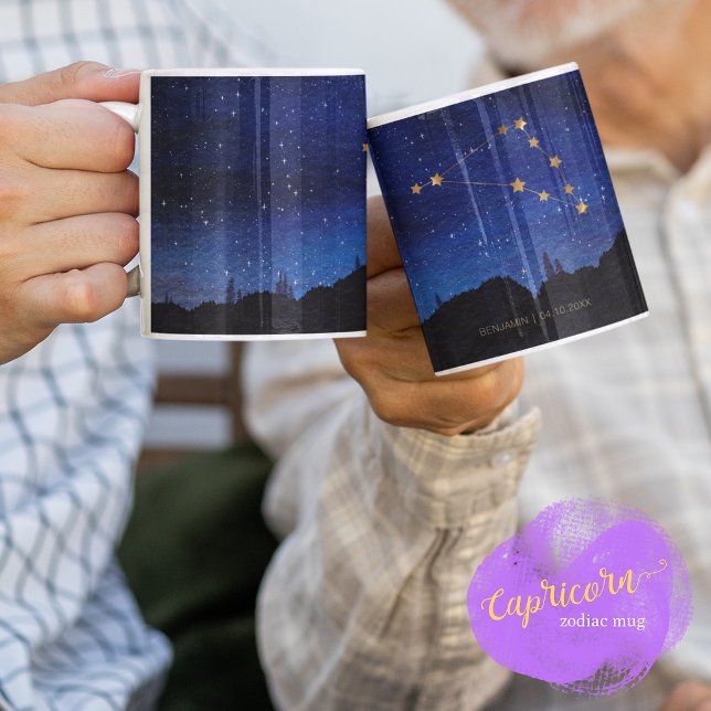 Caneca De Café Noite Estrelada Capricórnio Constelação do Zodíaco (Criador carregado)