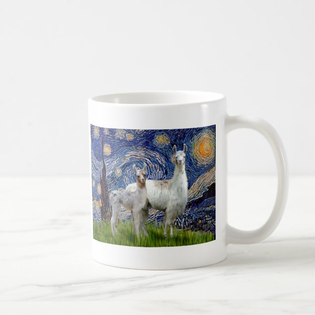 Caneca De Café Noite Estrelada com Dois Lhamas (Direita)
