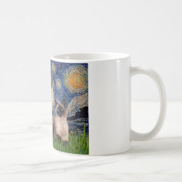 Caneca De Café Noite Estrelada - Dois gatos siameses (Ponto Choc)
