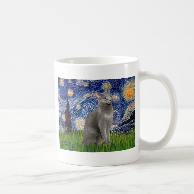 Caneca De Café Noite Estrelada - gato Azul Russo (Direita)