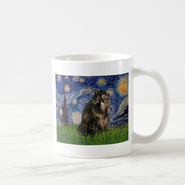 Caneca De Café Noite Estrelada - gato Persa Calico (Direita)