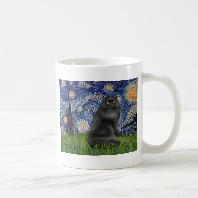 Caneca De Café Noite Estrelada - Gato Persa Preto (Direita)