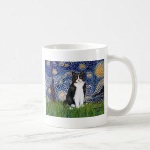 Caneca De Café Noite Estrelada - Gato Preto e Branco
